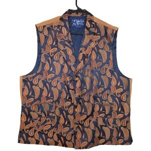 Blu Martini Vest Mens 46R Blue Paisley Brown Back‎ Belted Suit 3 Piece Formal